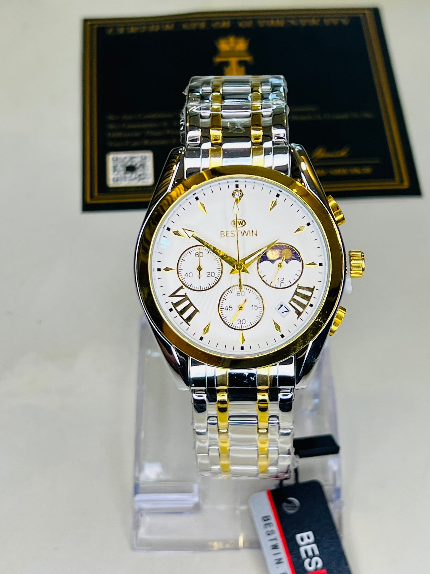 Bestwin Two Tone White Chronograph Watch