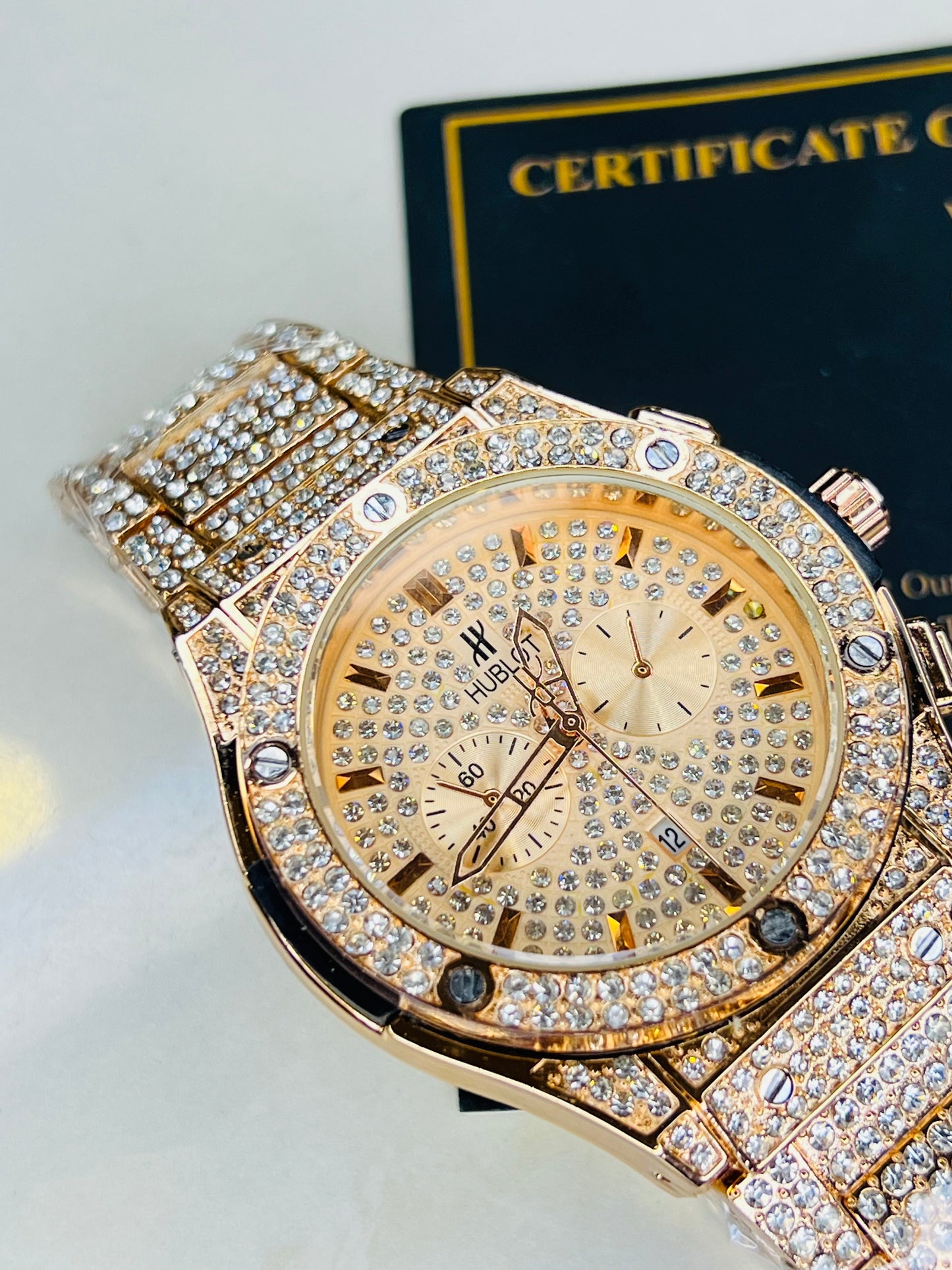 Rose Gold Big Bang Iced Out Watch
