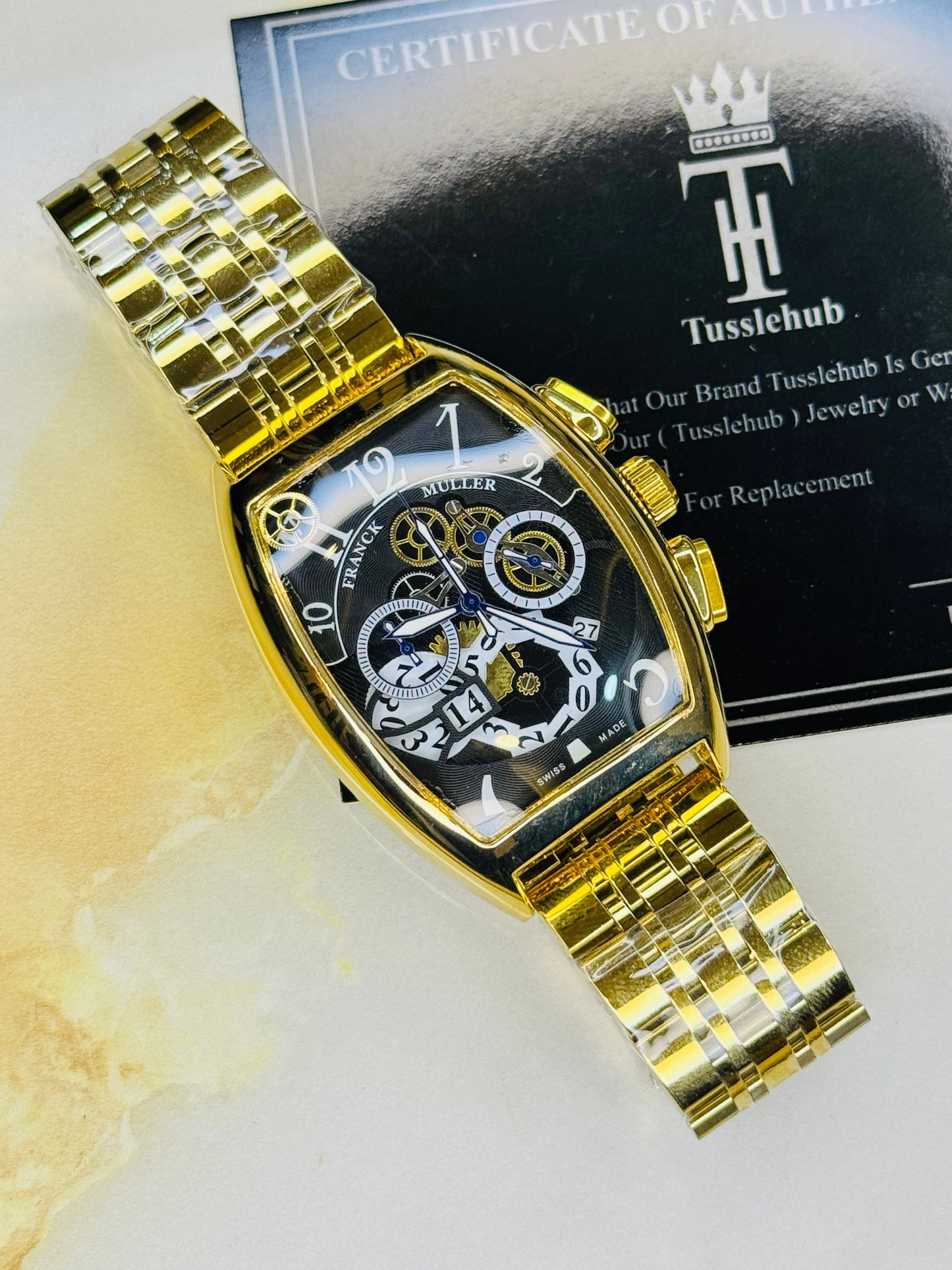 Chain Frank Muller Gold Black Chronograph Dial Watch