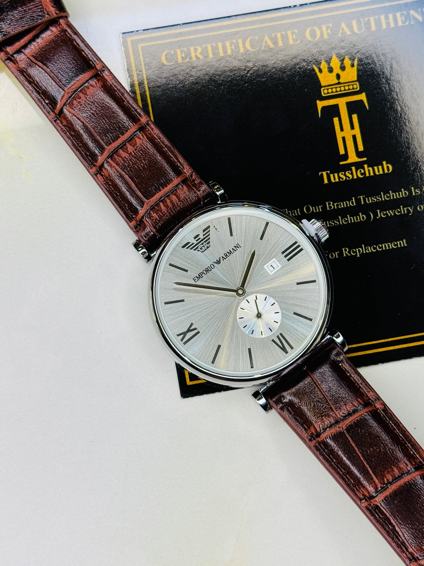 Brown Silver Emporio Down Second Watch