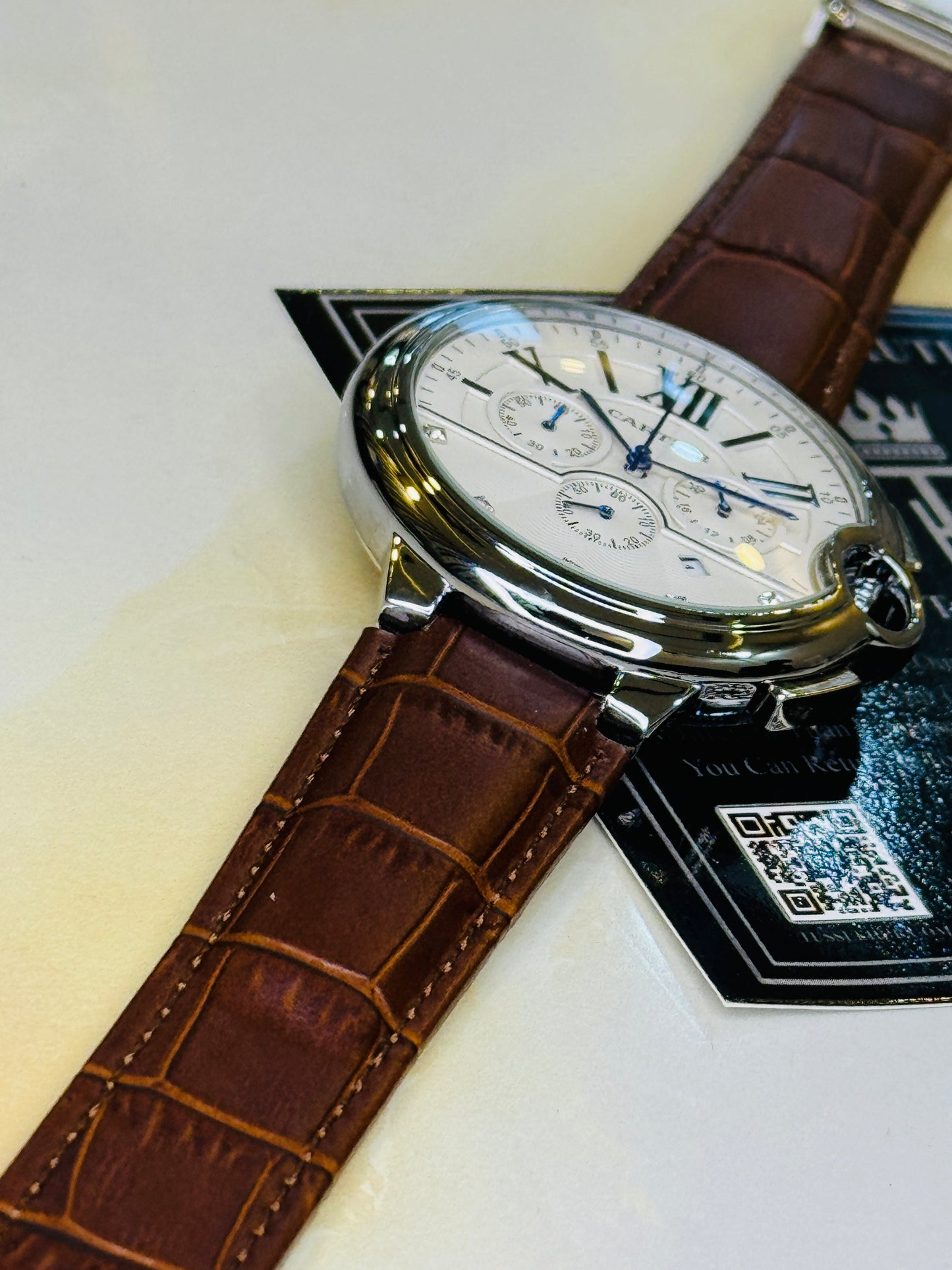 Brown White Cart*er Chronograph Dial Watch
