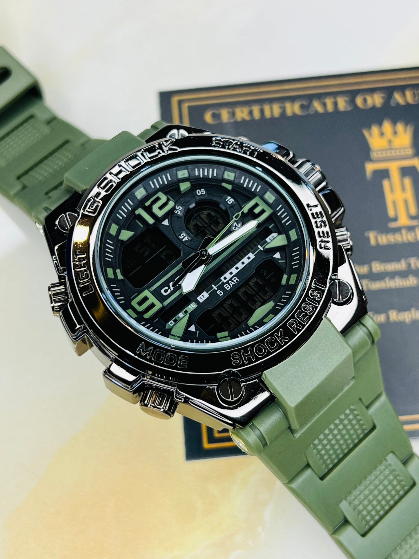 Army Green Strap Digital Metal Body Sports Watch