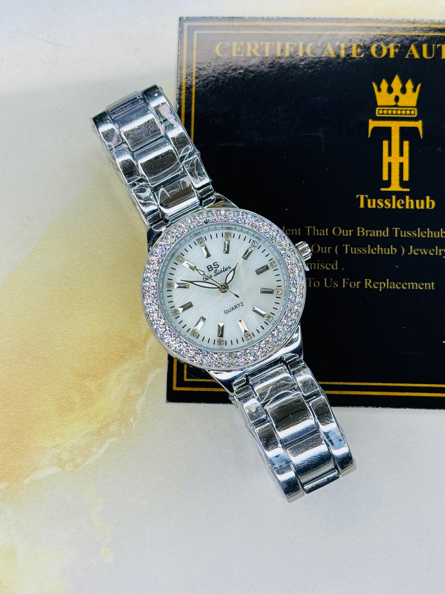 Bee Sister Silver Zircon Bezel Watch For Her