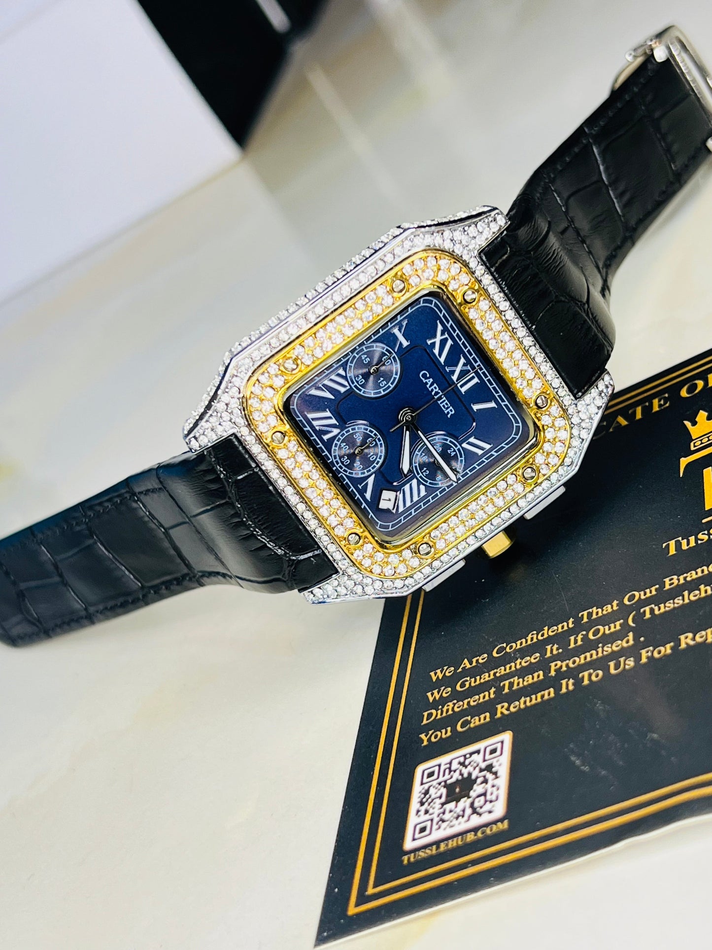 Premium Zircon Dial Black Navy Square Chronograph Watch