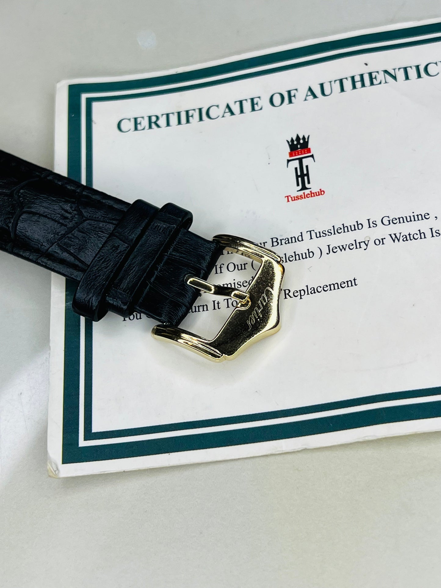 Black Gold Engraved Skeleton Dial Watch