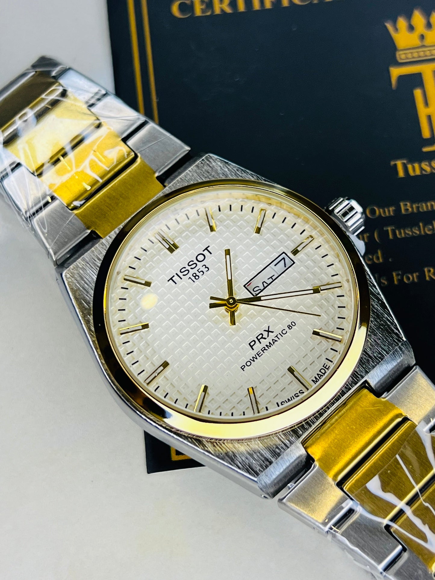 Tissot PRX Silver Gold With White Textured Dial Watch