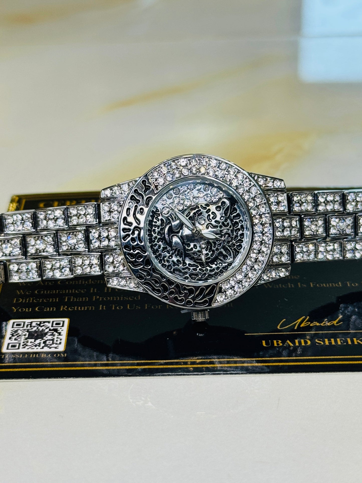 Silver Lioness Iced Out Watch For Her