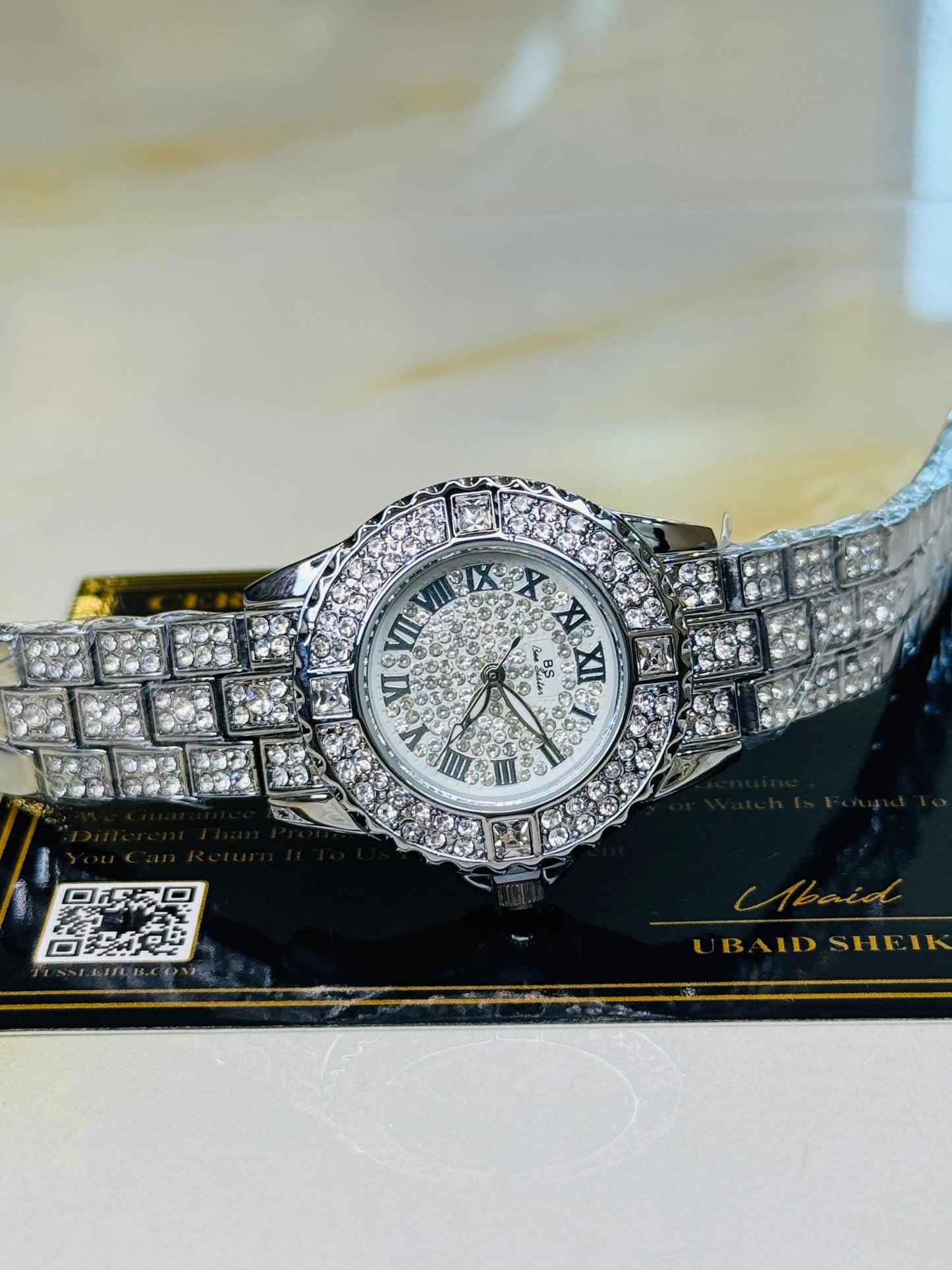 Silver Roman Iced Out Watch For Her