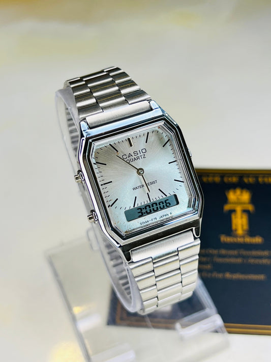 Silver Casio Dual Time Watch For Her