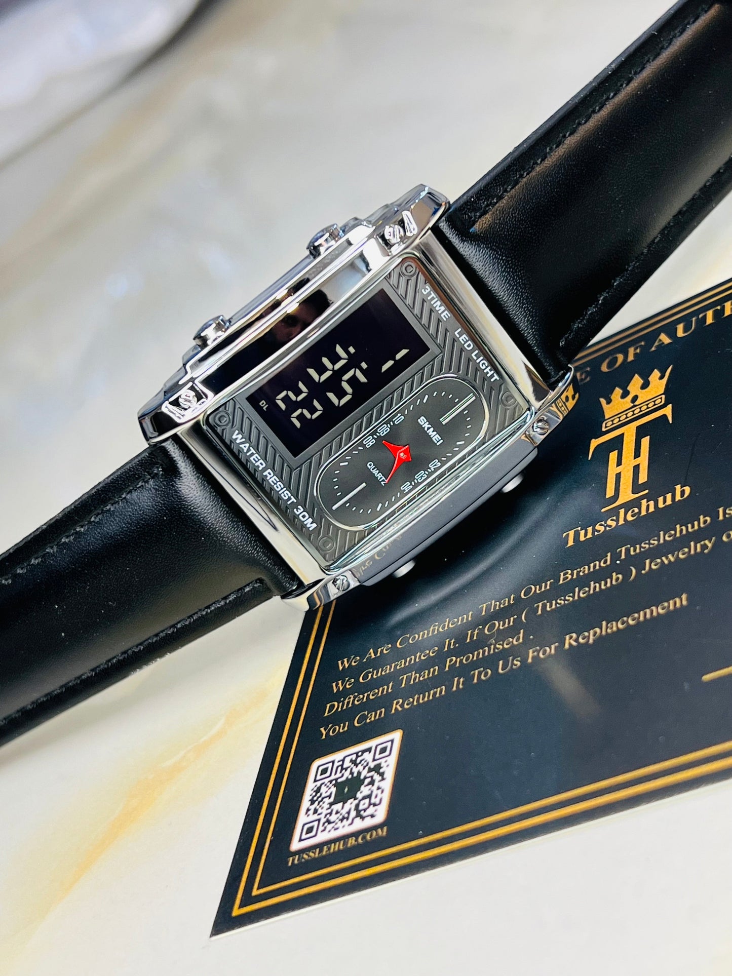 Leather Strapped Skmei 3 Time Silver Watch