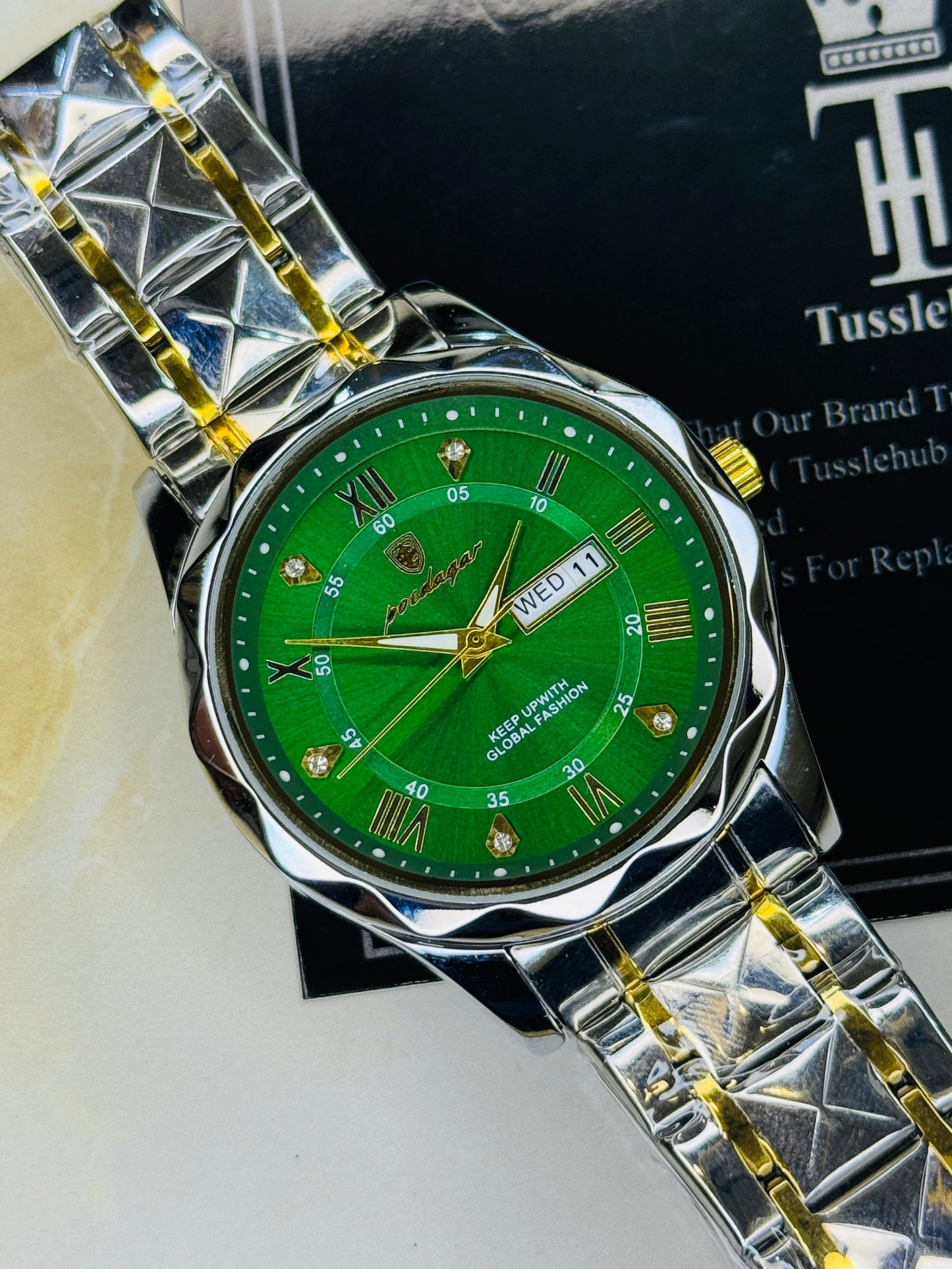 Two Tone Emerald Poedagar Prism Dial Watch