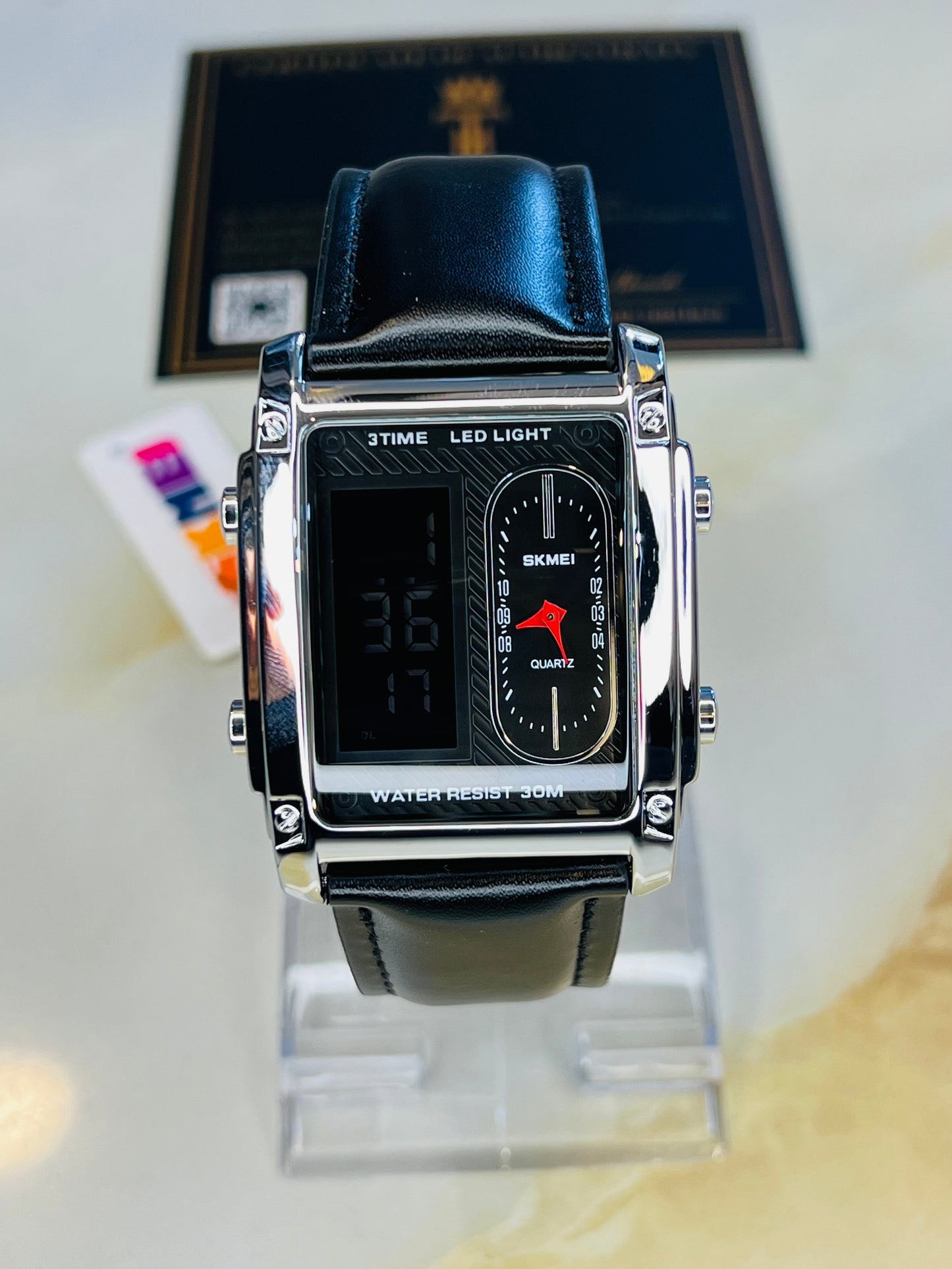 Leather Strapped Skmei 3 Time Silver Watch