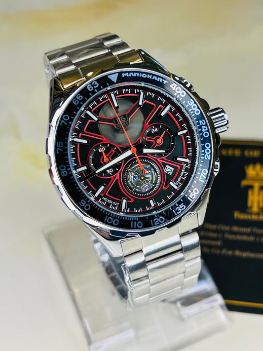 Tag Heur Silver Red Chronograph Watch