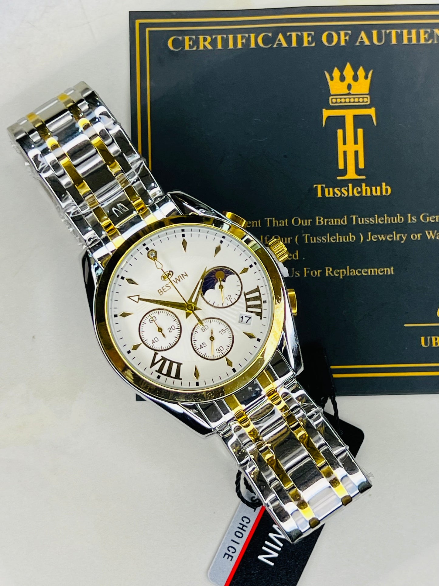 Bestwin Two Tone White Chronograph Watch
