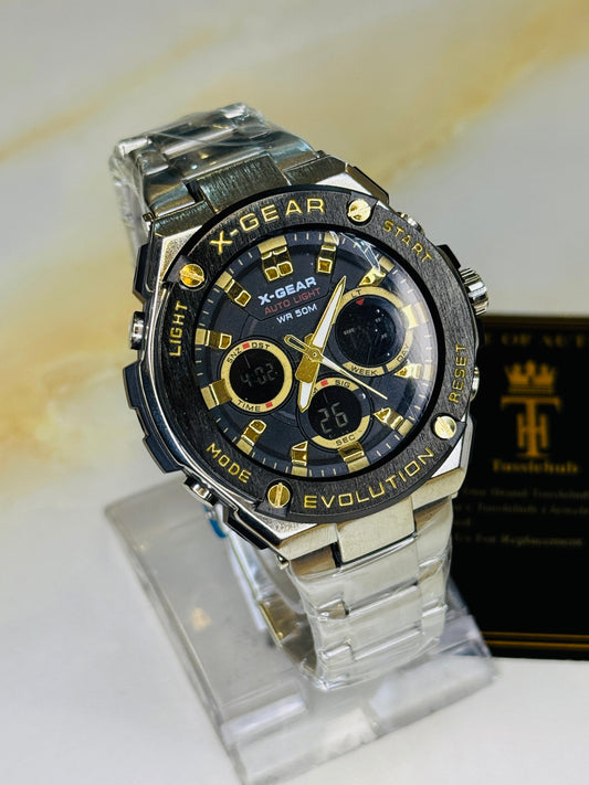 Silver Gold X-Gear Evolution Chain Straps Sports Watch