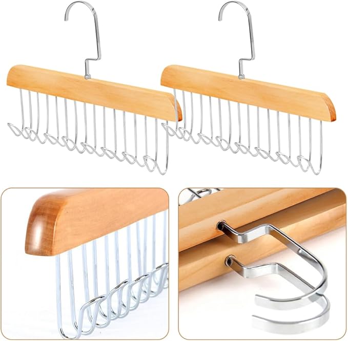 PACK OF 2 Multifunctional Solid Wood Clothes Hanger