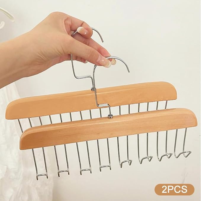 PACK OF 2 Multifunctional Solid Wood Clothes Hanger