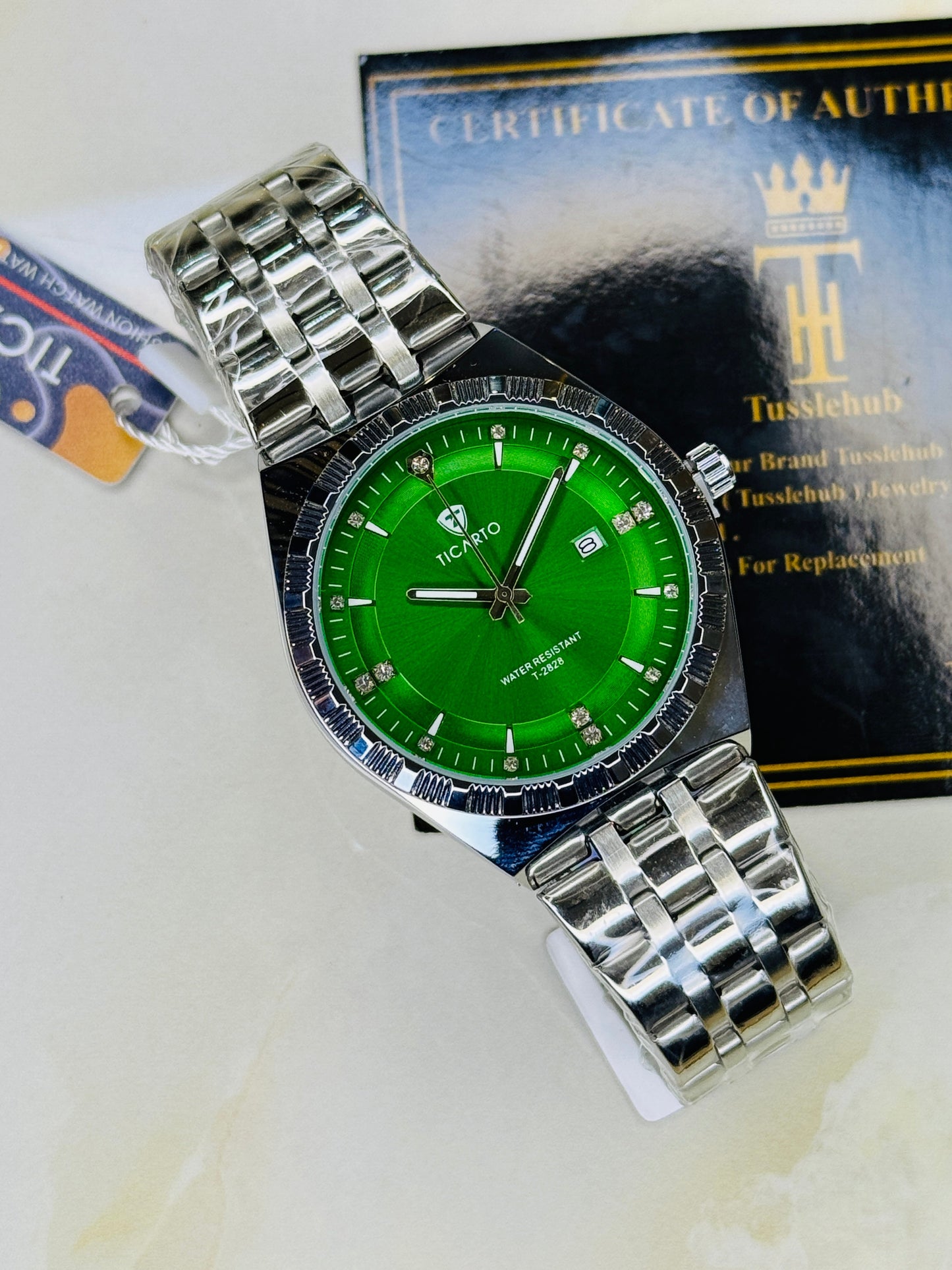 Silver Green Dial Ticarto Diamond Watch
