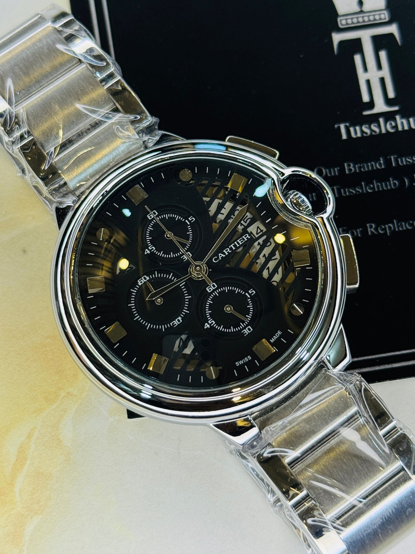 C-2 Silver Black Chain Cart*er Chronograph Dial Watch