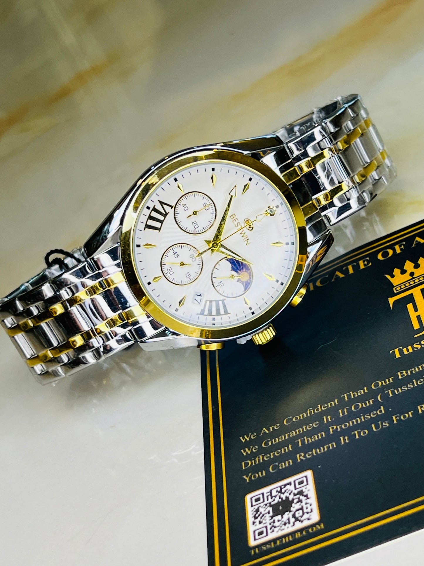 Bestwin Two Tone White Chronograph Watch