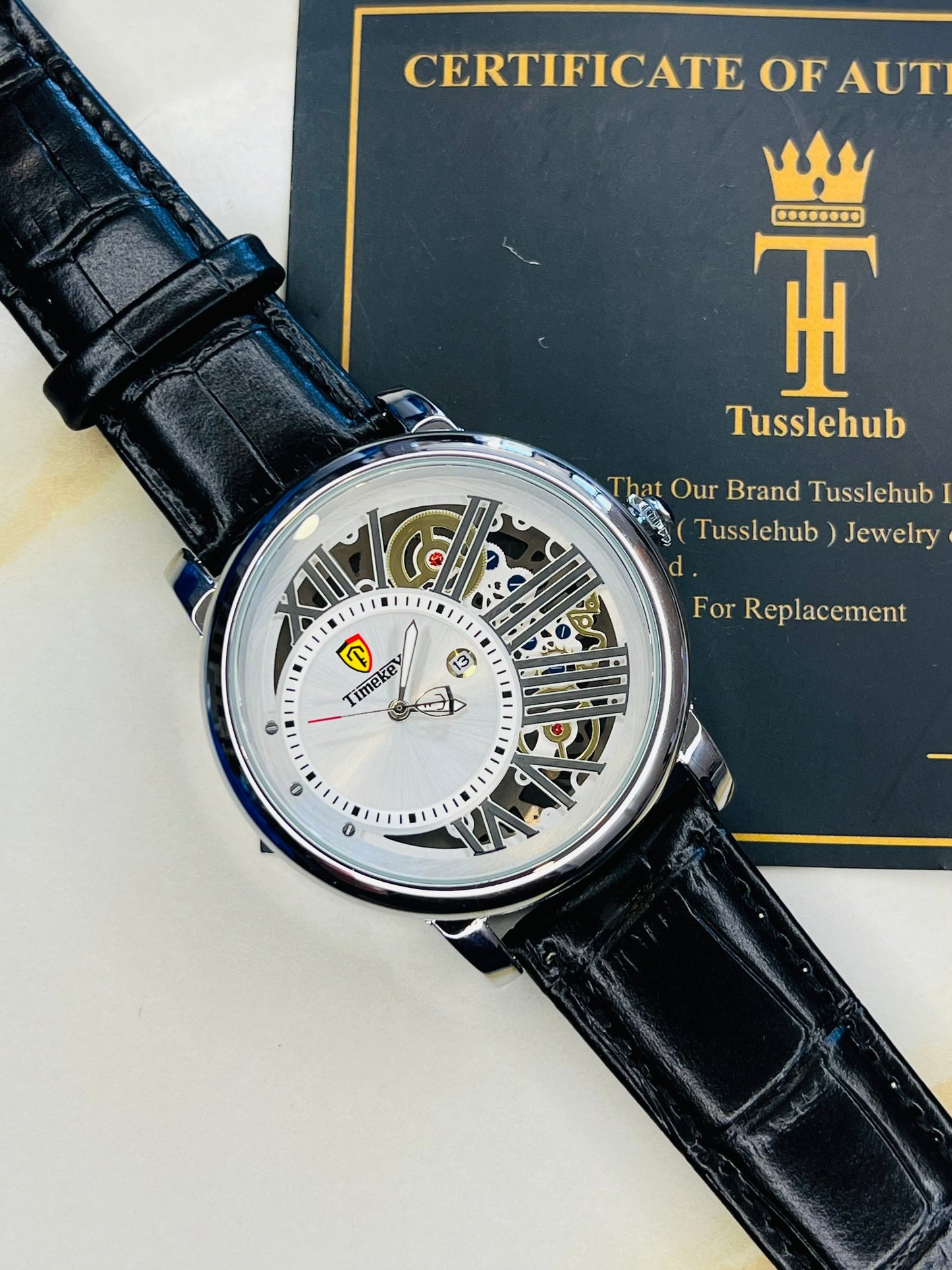 Time Key Partial Silver White Skeleton Dial Watch