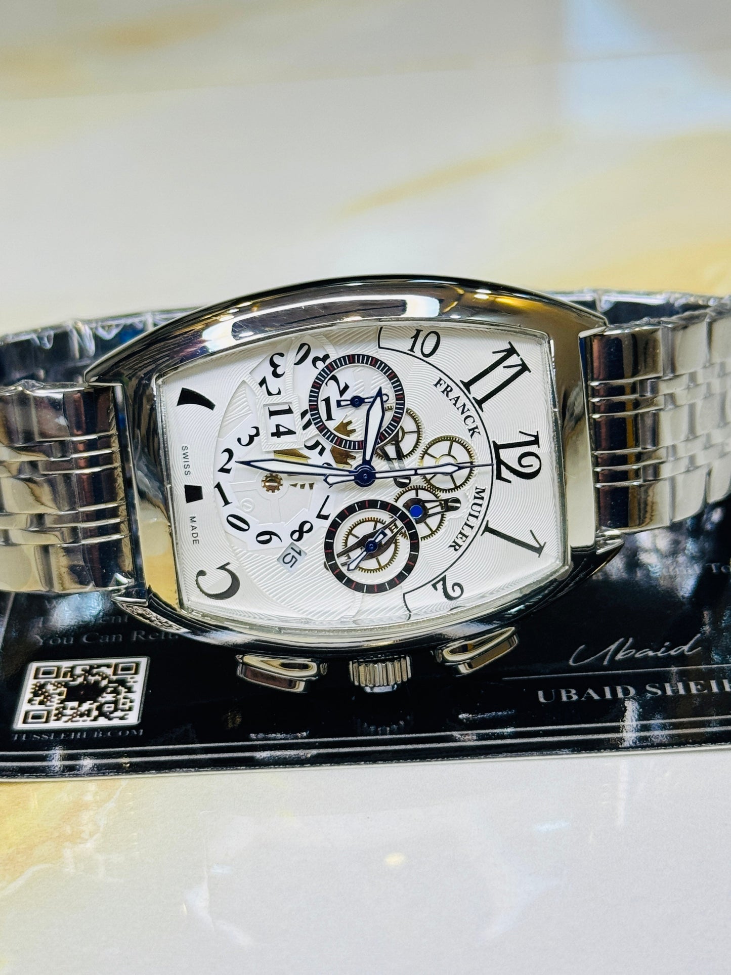 Chain Frank Muller Silver White Chronograph Dial Watch
