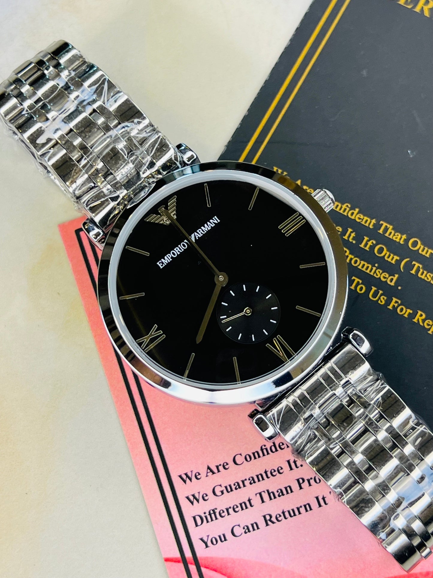 Silver Black Emporio Down Second Watch