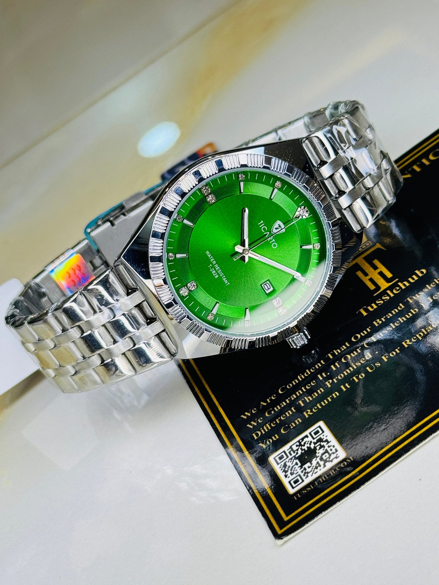 Silver Green Dial Ticarto Diamond Watch