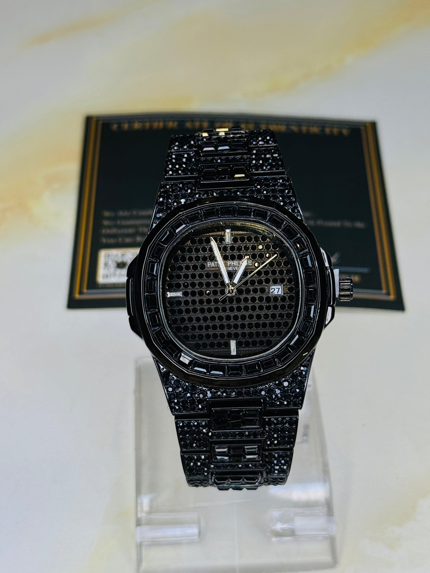 All Black Iced Out Nautilus Watch