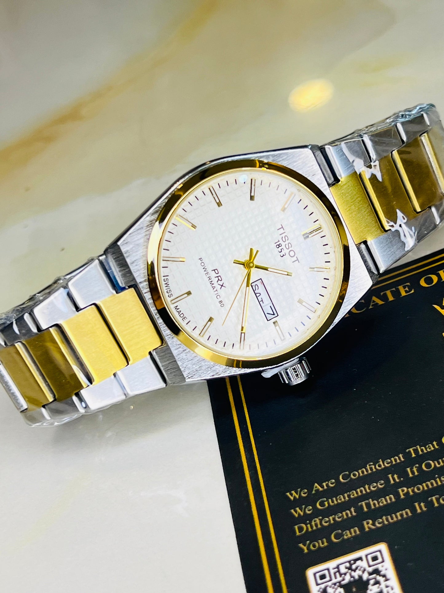 Tissot PRX Silver Gold With White Textured Dial Watch