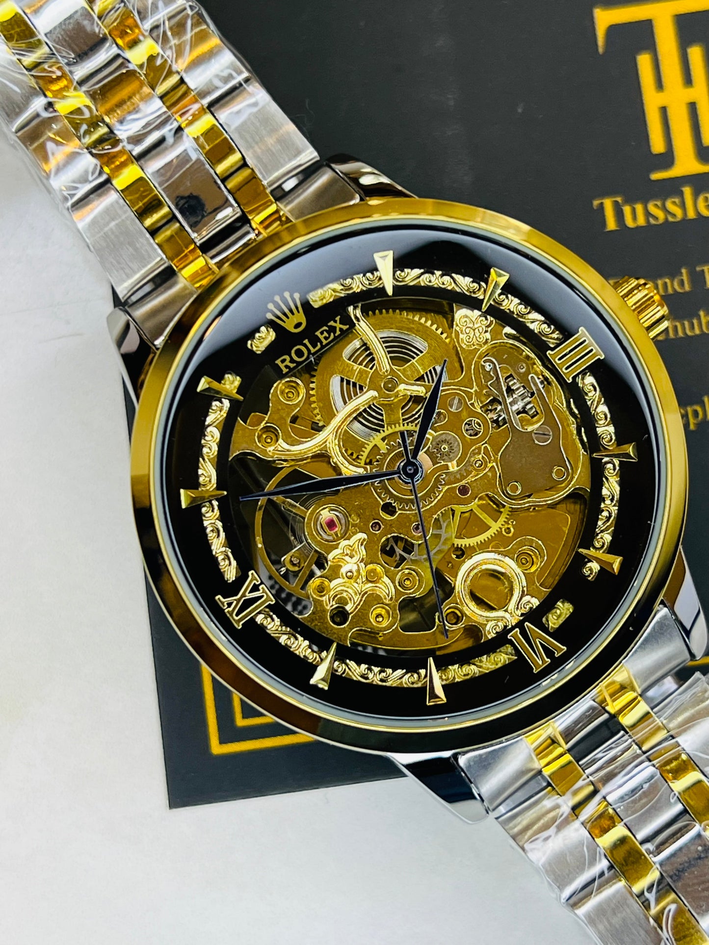 R-1 Two Tone Black Chain Strap Skeleton Automatic Watch