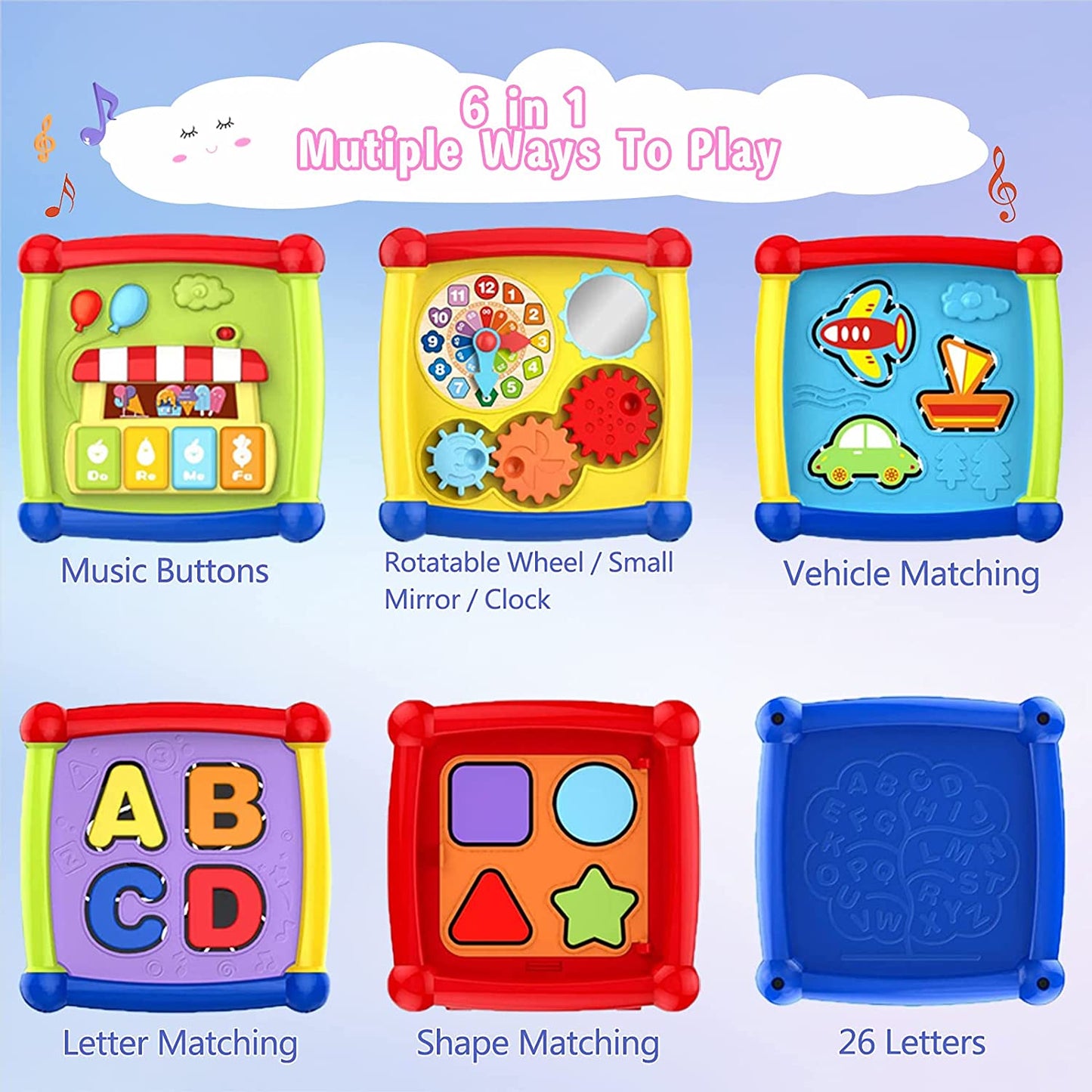 6 in 1 Musical Educational and Multiple Learning Activity Sorting Fancy Cube With Piano