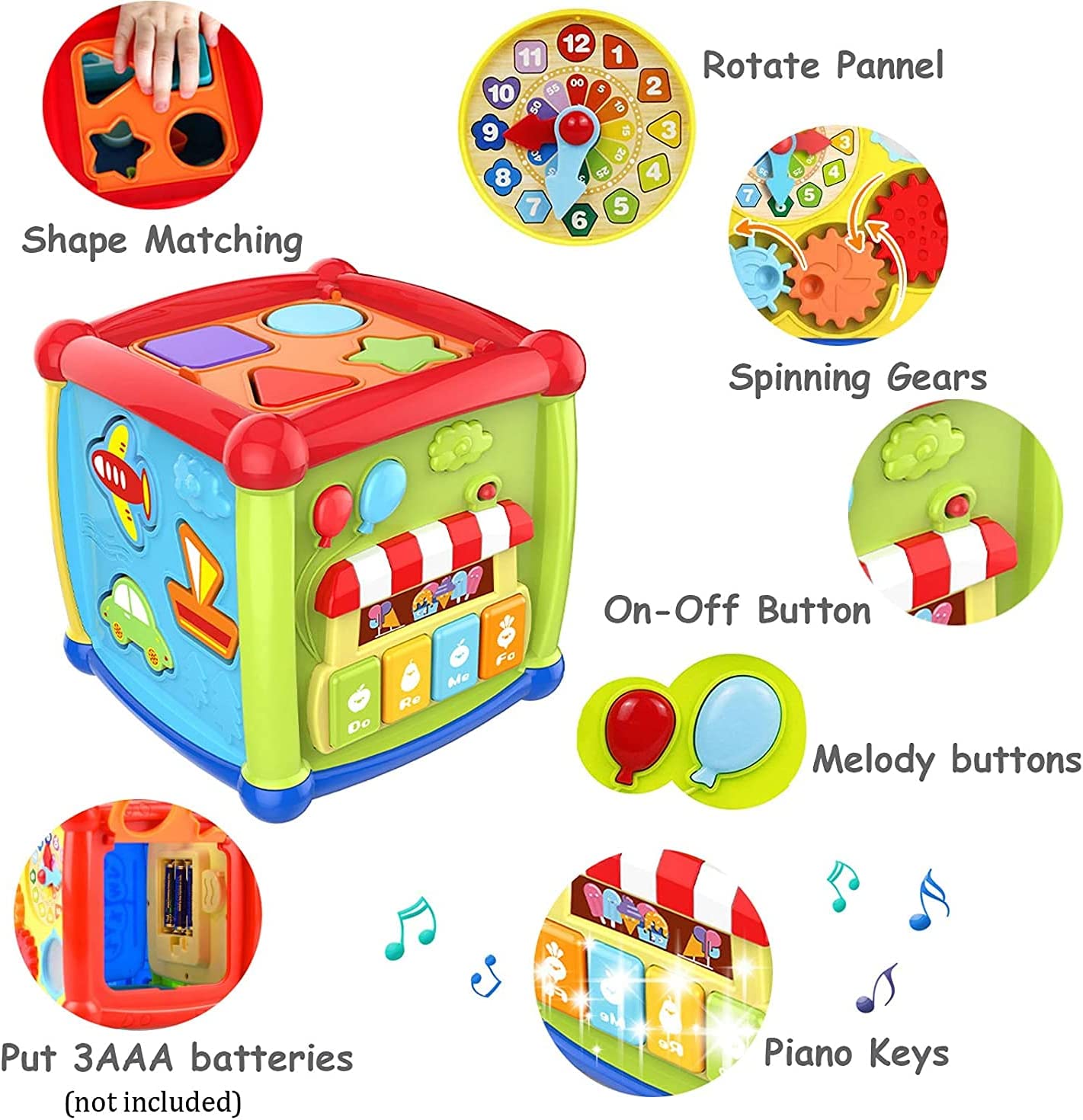 6 in 1 Musical Educational and Multiple Learning Activity Sorting Fancy Cube With Piano