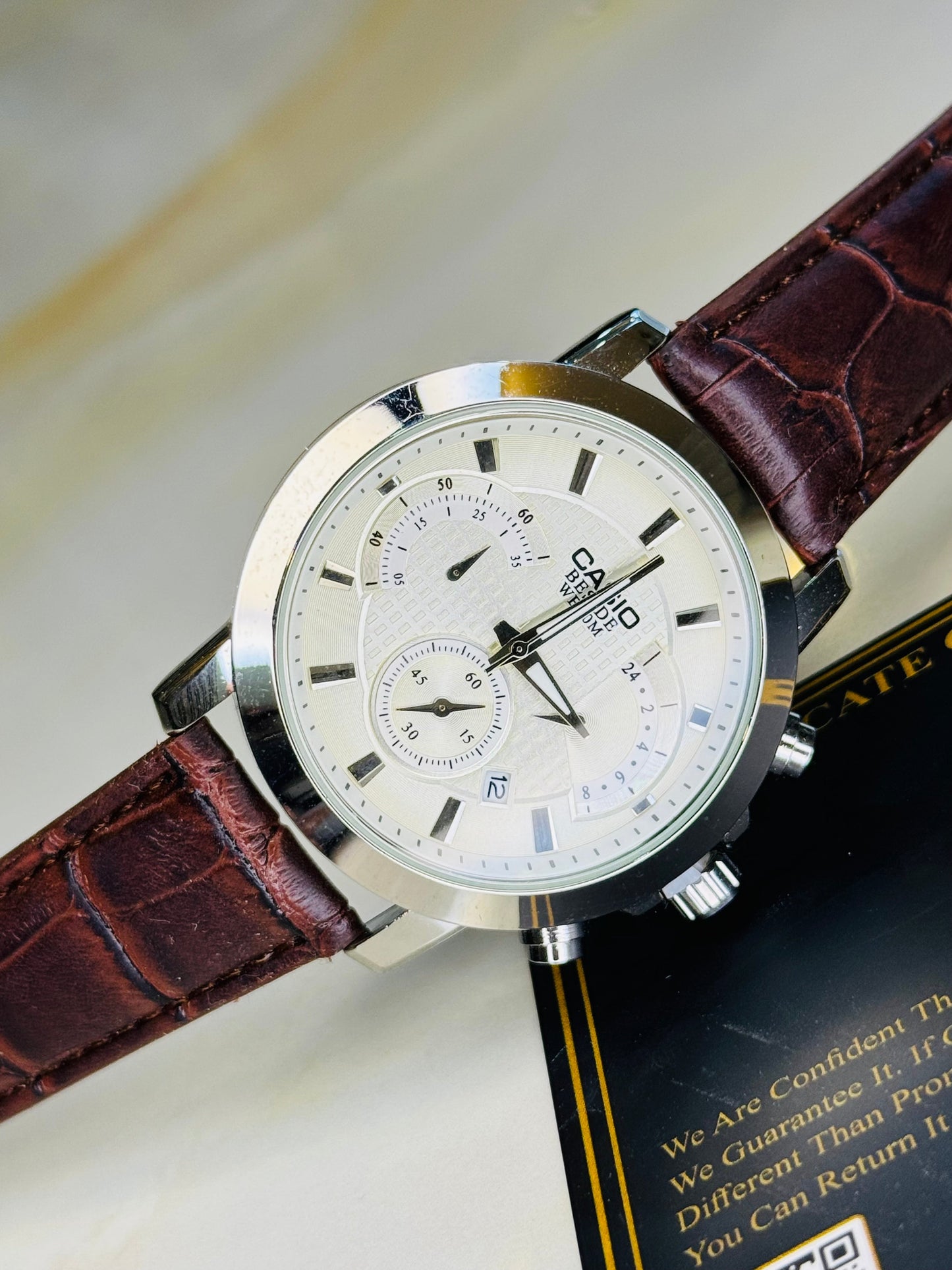 Brown Silver Beside Chronograph Watch