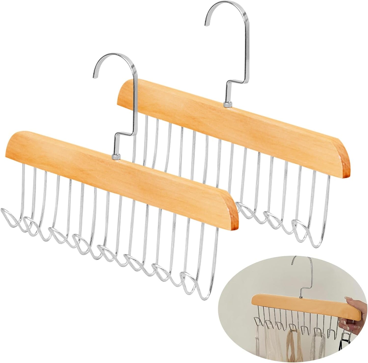 PACK OF 2 Multifunctional Solid Wood Clothes Hanger