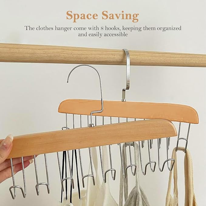 PACK OF 2 Multifunctional Solid Wood Clothes Hanger