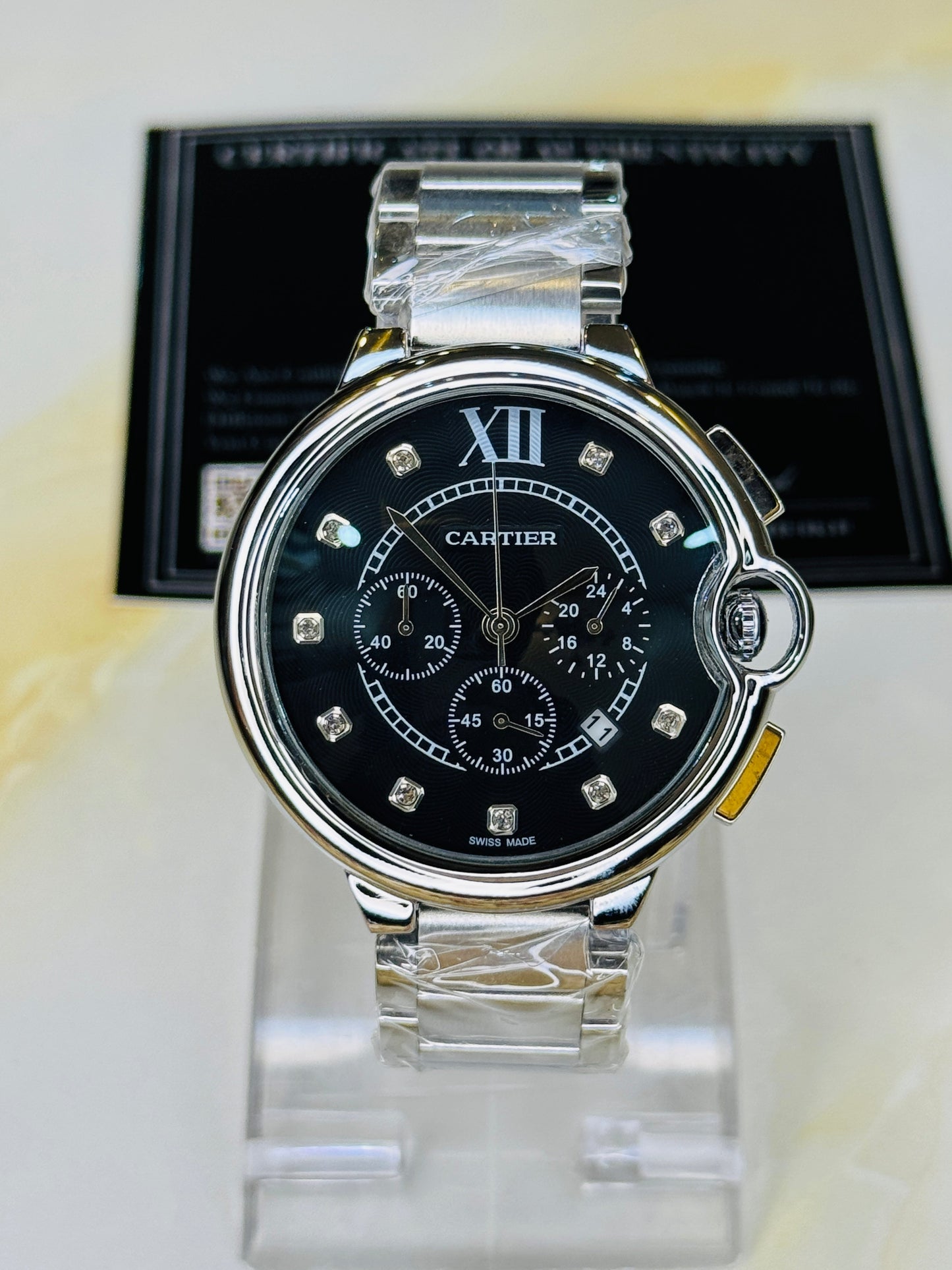 C-1 Silver Black Chain Cart*er Chronograph Dial Watch