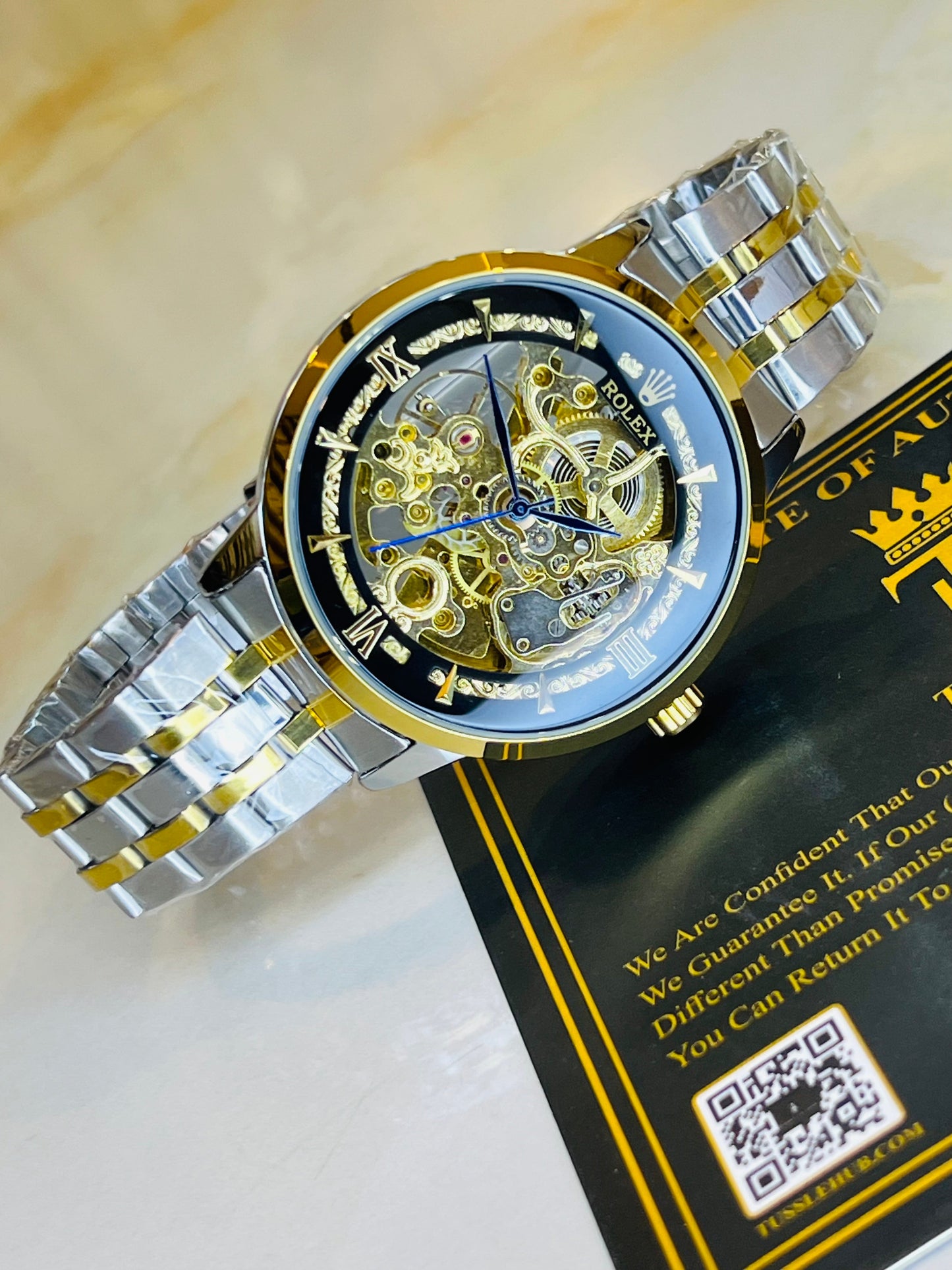 R-1 Two Tone Black Chain Strap Skeleton Automatic Watch