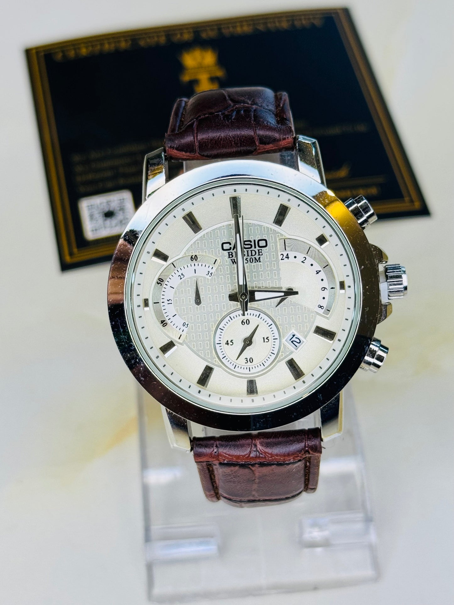 Brown Silver Beside Chronograph Watch