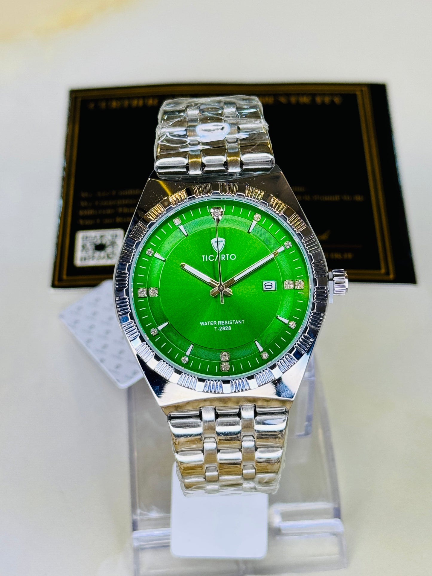 Silver Green Dial Ticarto Diamond Watch