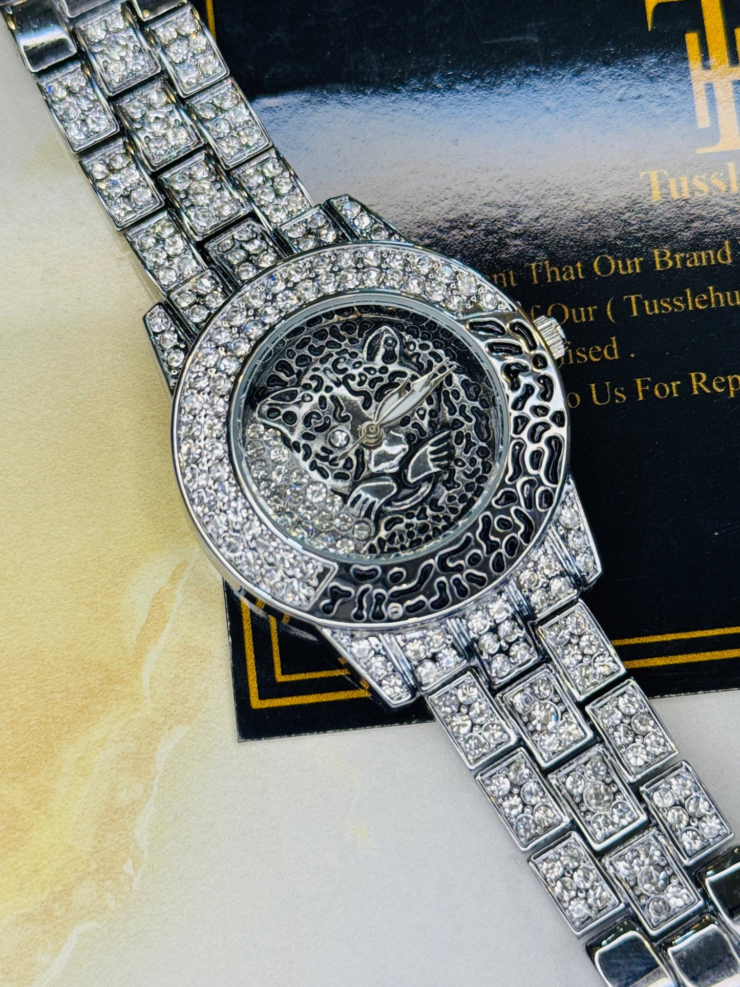 Silver Lioness Iced Out Watch For Her