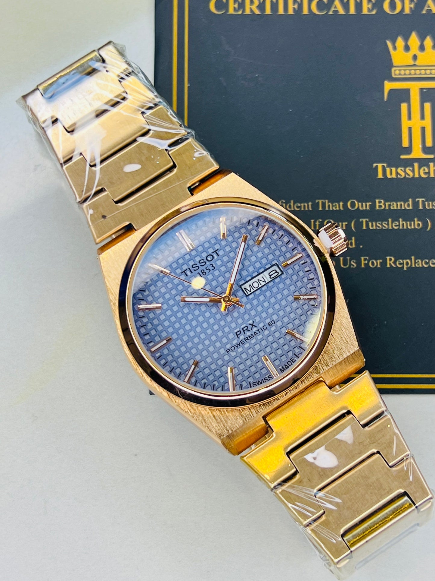 Tissot PRX Rose Gold With Blue Textured Dial Watch