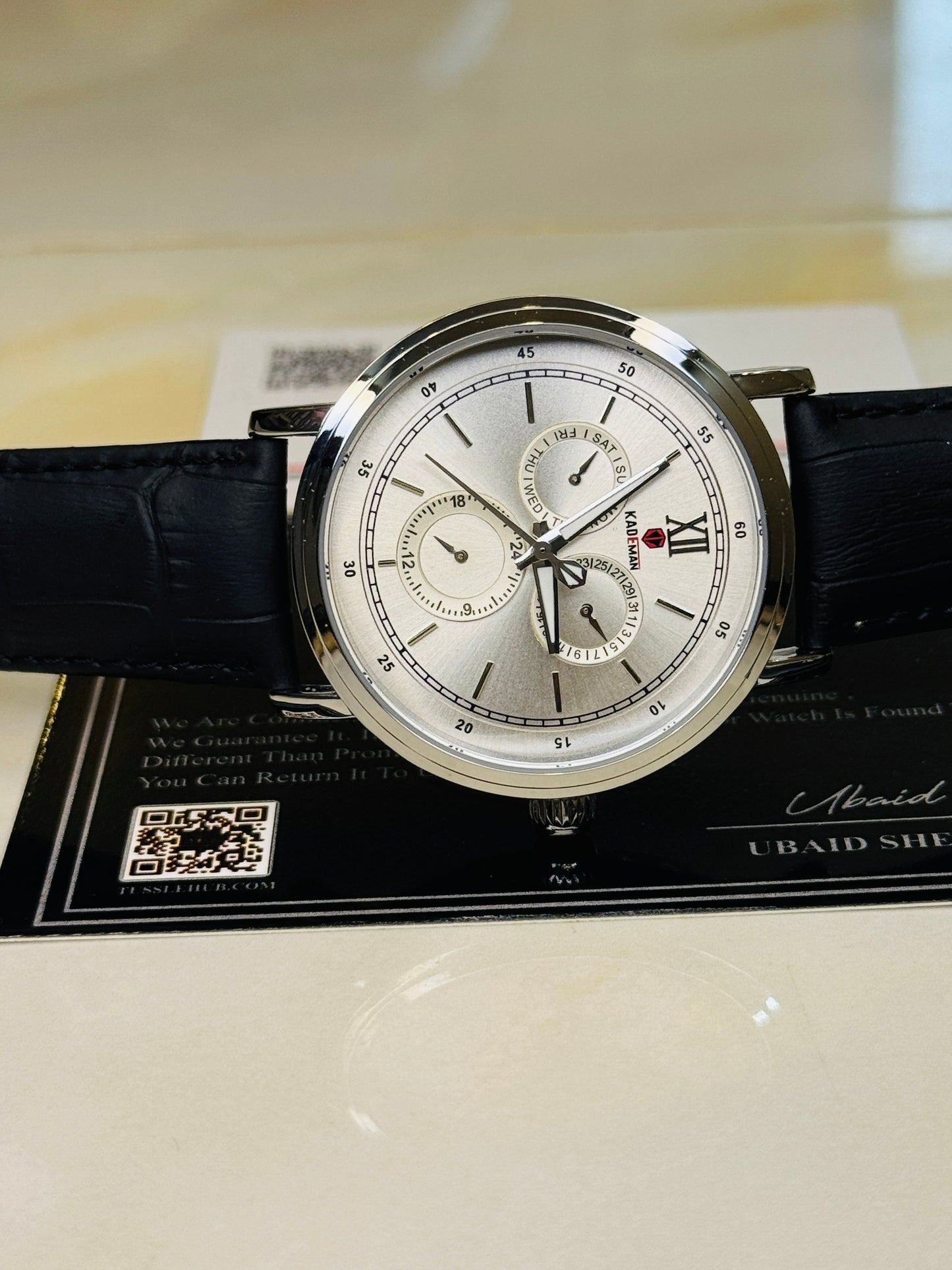 Kademan Black Silver Trio Chronograph Watch