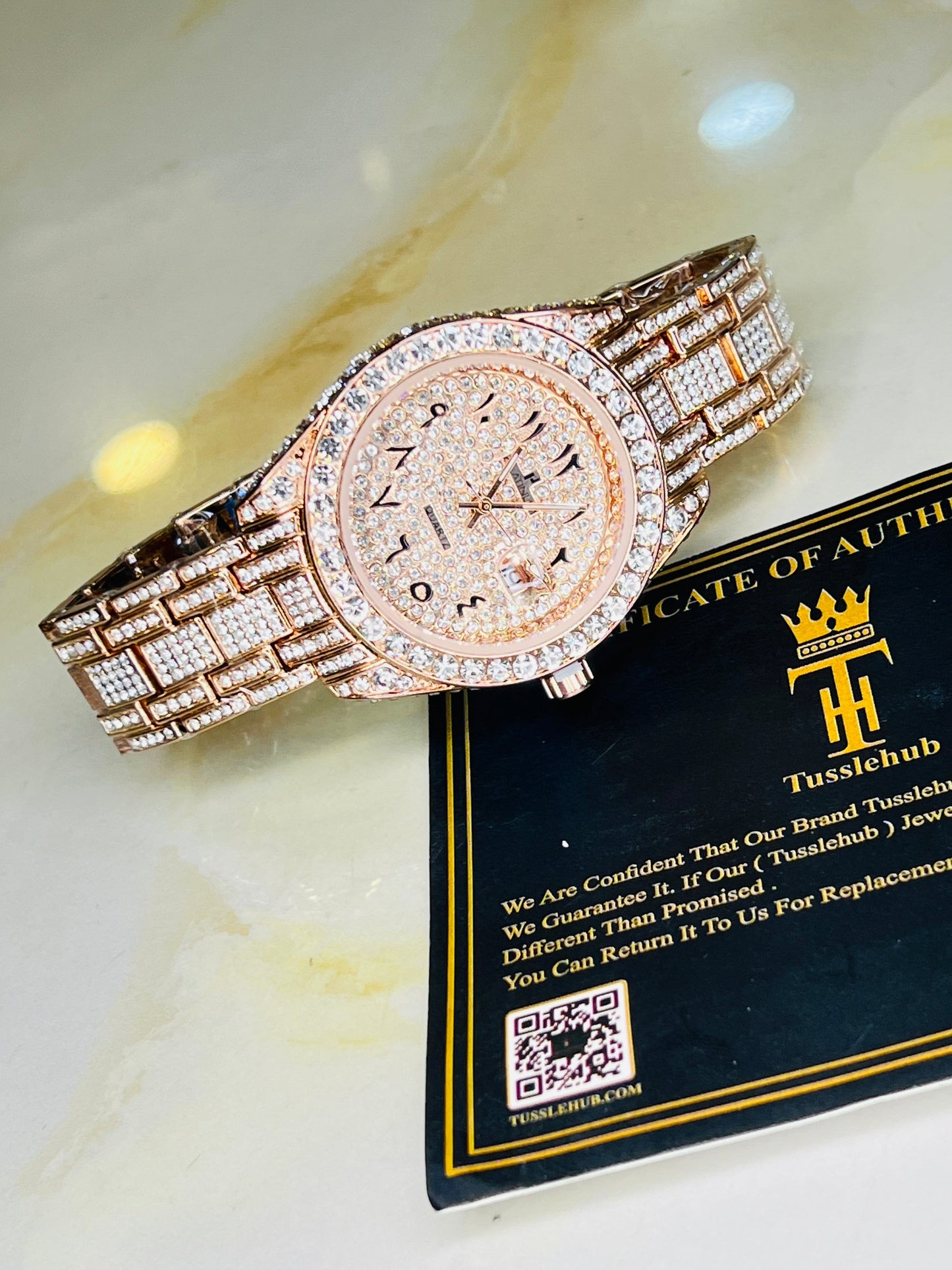 Rose Gold Iced Out Arabic Numeral Date-just Watch