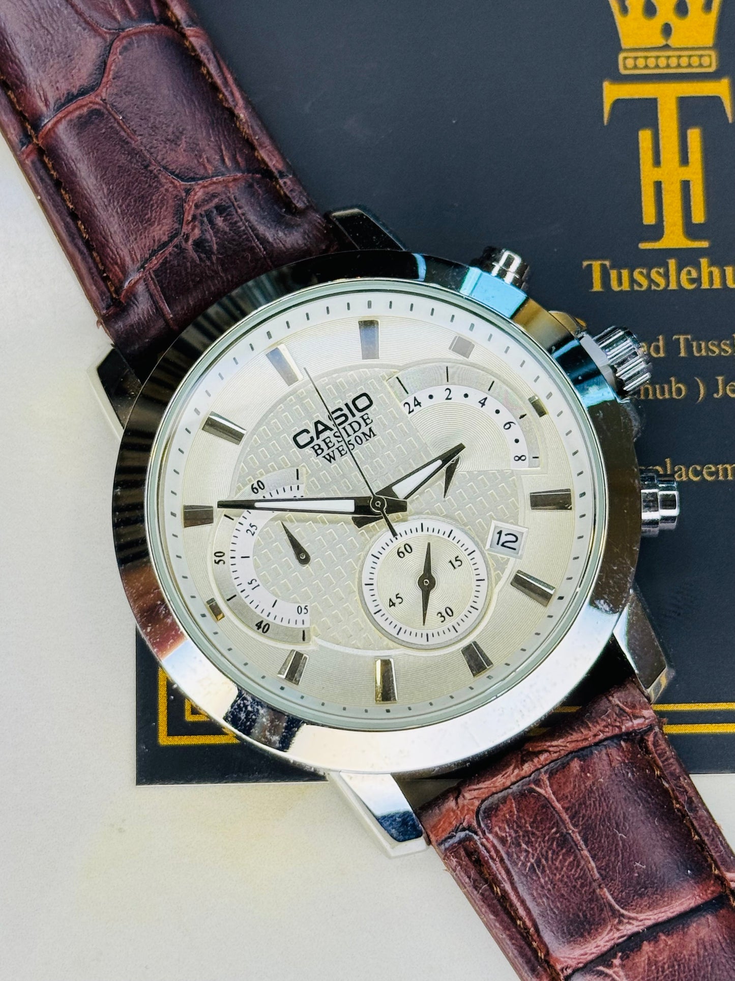 Brown Silver Beside Chronograph Watch