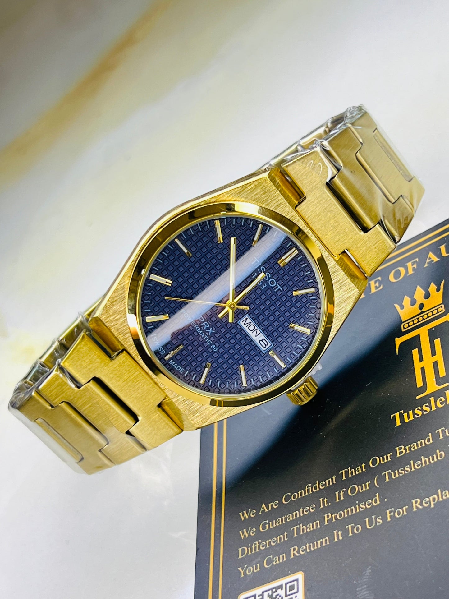 Tissot PRX Gold With Deep Blue Textured Dial Watch