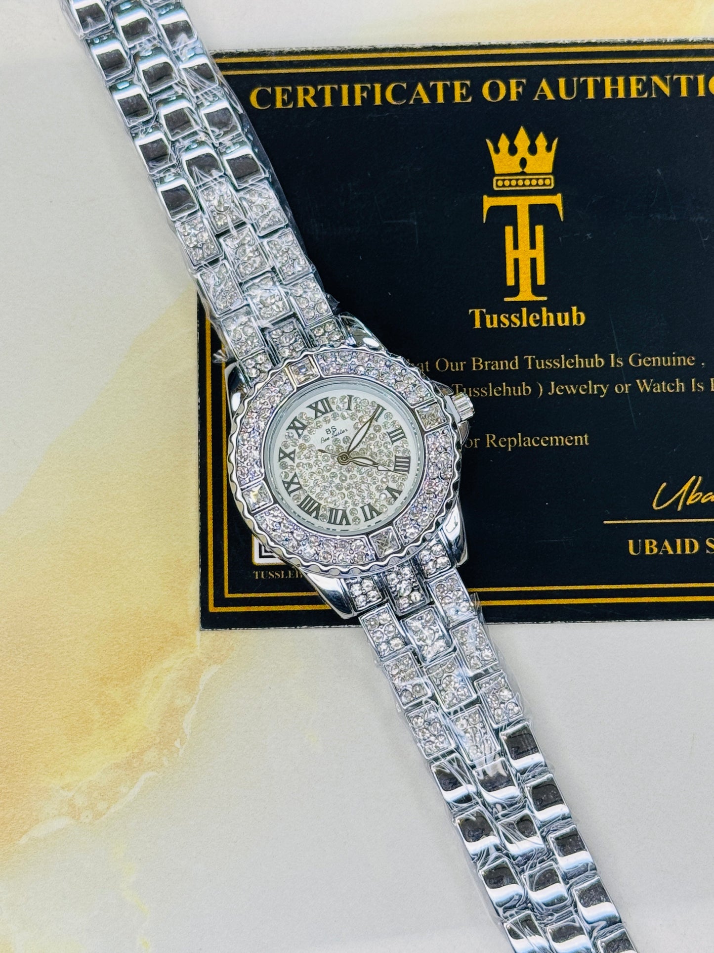 Silver Roman Iced Out Watch For Her
