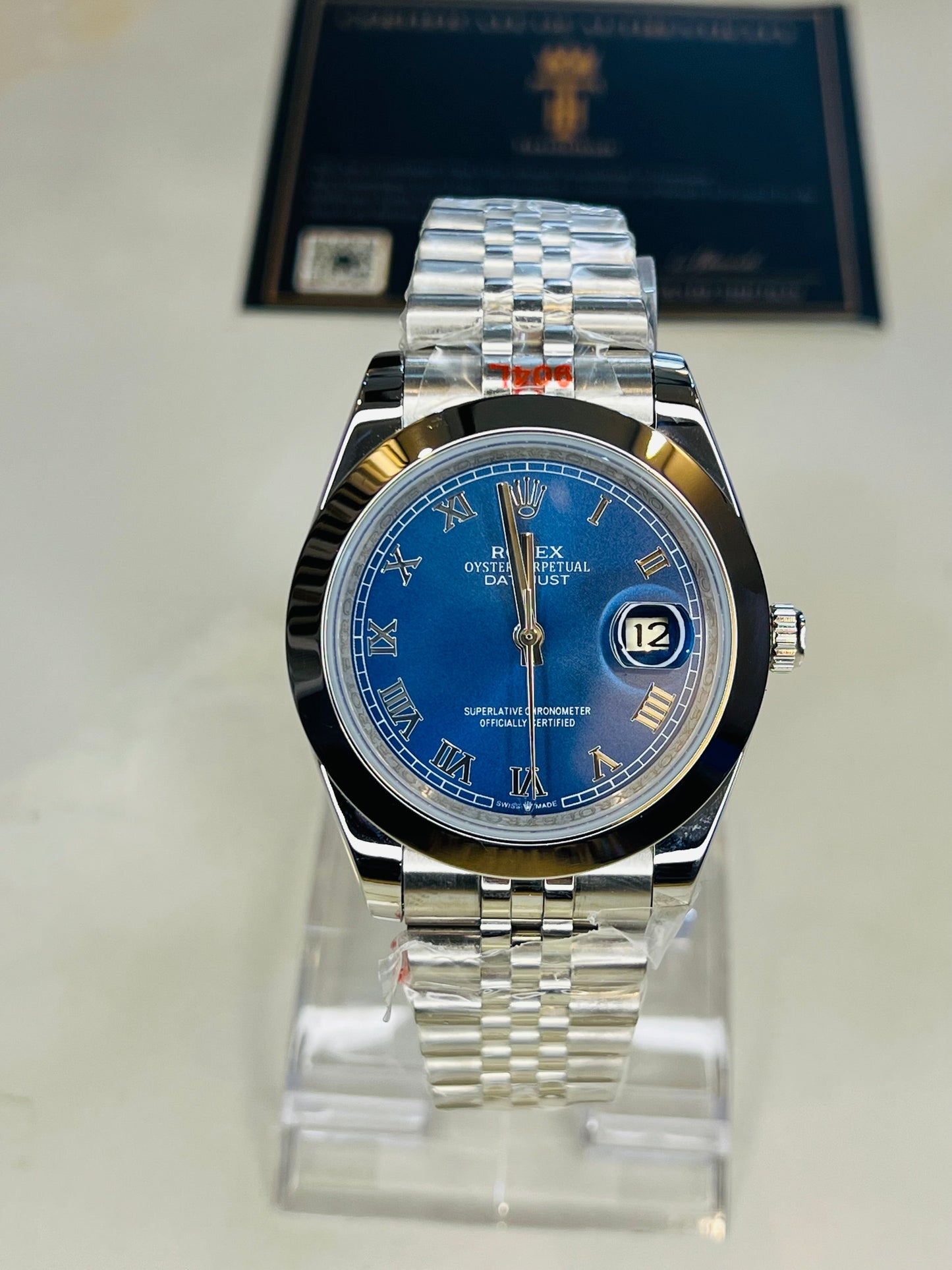 Roman Date Just Silver Blue Plain Bezel Automatic Watch