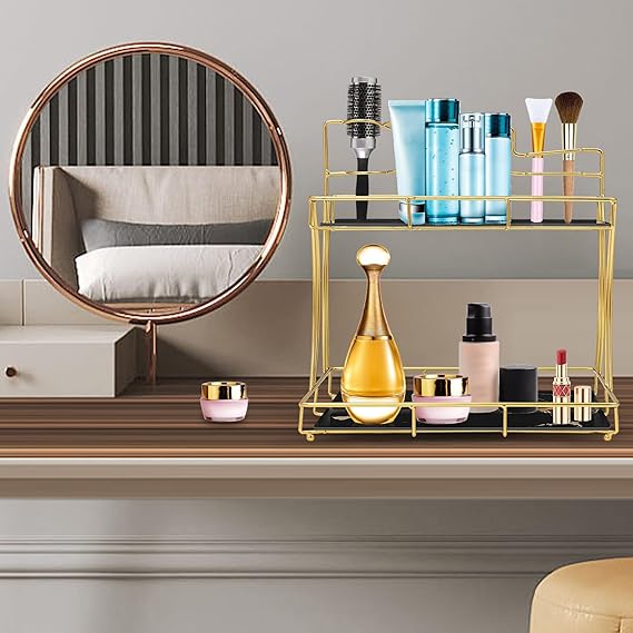 2-Tier Rectangular Golden Vanity Stand