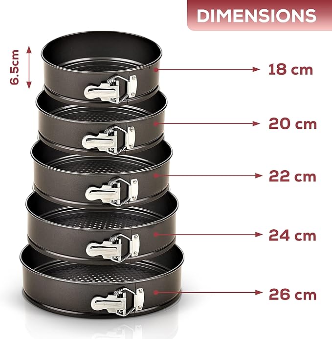 Set of 5 Round Cake Molds with Removable Pants and Metal